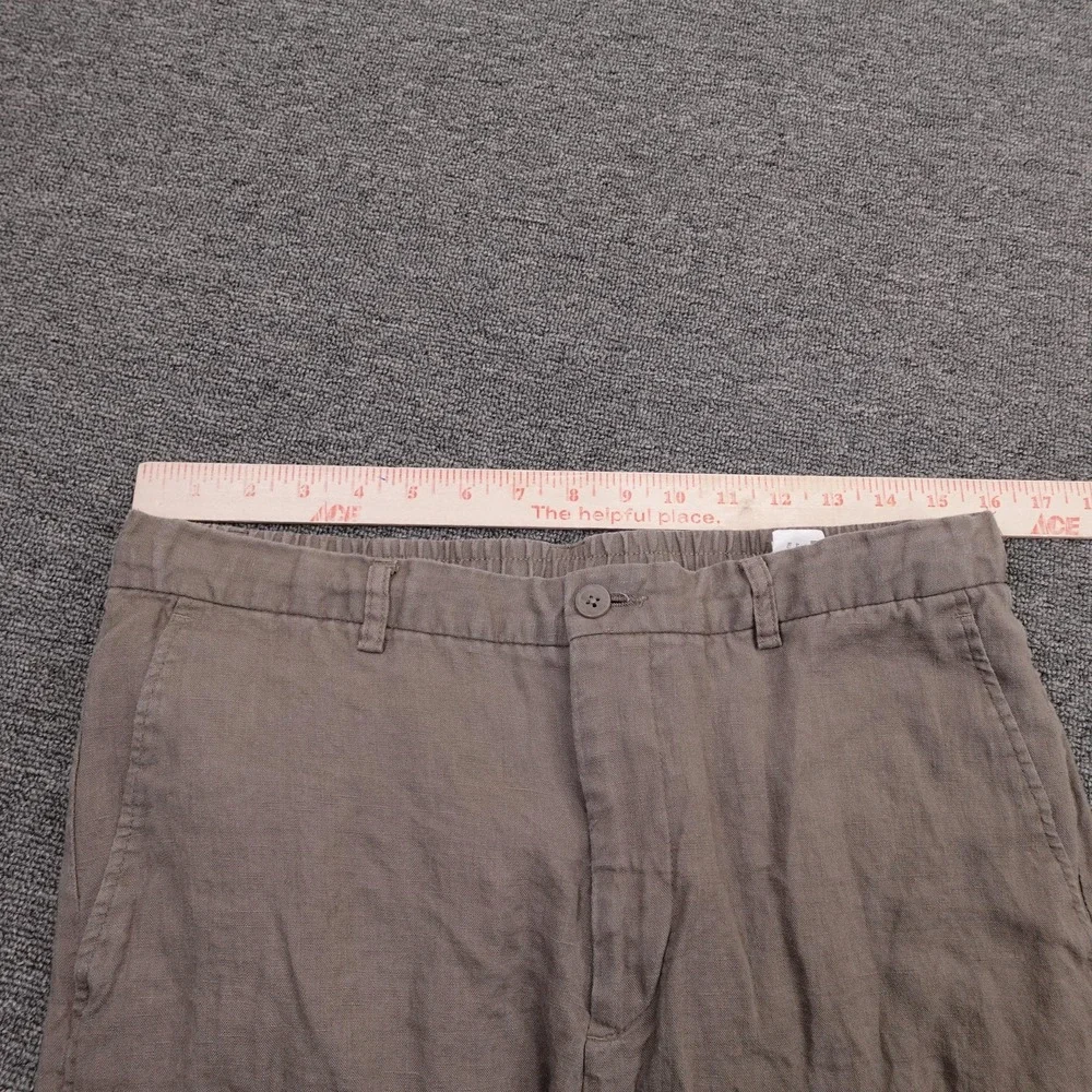 Zara Pants Mens 33x30 Brown Linen Slim Fit Chino Elastic Waist Summer Casual